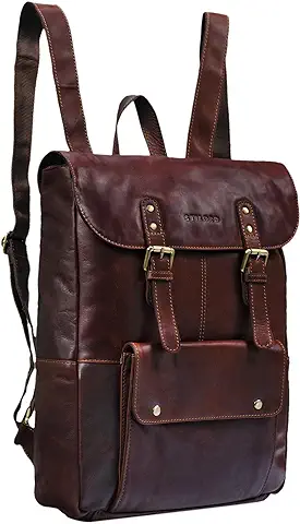 STILORD 'Manila' Mochila piel Vintage Mujer y Hombre Bolso mano para Portátil 15,6 Pulgadas Bolso Universidad Salir Tiempo Libre de Cuero Auténtico, Color:cognac Marrón Oscuro  