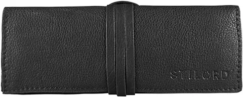 STILORD 'David' Estuche Cuero Vintage Original Cartuchera Pequeña Funda para Bolígrafos Plumas Lápices Estuche para Universidad Oficina Trabajo de Auténtica Piel, Color:Negro  