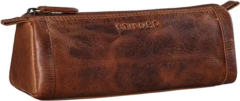 STILORD 'Freddie' Estuche Colegio Cuero Vintage Estuches Ecolares o Bolsa para Lápices y Bolígrafos Portatodo para Hombre Mujeres de Piel Auténtica, Color:Kara - Cognac  