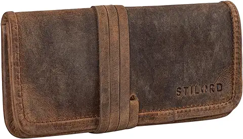 STILORD 'Lenny' Estuche Pequeño de Piel Vintage para Colegio Instituto o Universidad Bolsa de Lápices Portatodo Escolar o Neceser de Cuero Auténtico  