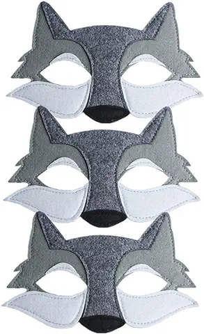 STOBOK 3 Piezas de Máscara de Lobo de Fieltro de Media Cara de Zorro Anime Animal Salvaje Cosplay Accesorio para Niños Disfraces de Disfraces Párr Fiesta Gris  