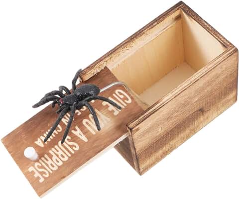 STOBOK Juguetes de Araña Complicados Broma Simulación de Broma Broma de Araña Artilugios de Utilería con Caja de Madera para El Día de Los Inocentes de Halloween (con Letras 1 Araña en 1  