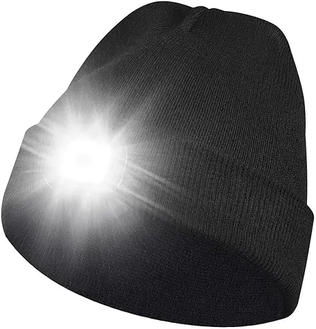 Stycizom Gorro con Luz LED,4 LED Impermeable Luz Invierno Cálido Faros,LED Luminoso Sombrero para Hombres y Mujeres Sombrero de Linterna Mejorado  