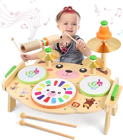 Subtail Tambor Infantil - Instrumentos Musicales Infantiles Bebe - Bateria Juguetes Niños 1 2 Años - Juguetes Montessori 1 2 3 Años - Brinquedos Bebe 1 Año - Tambor Bebe Regalo NiñO 1 Año  