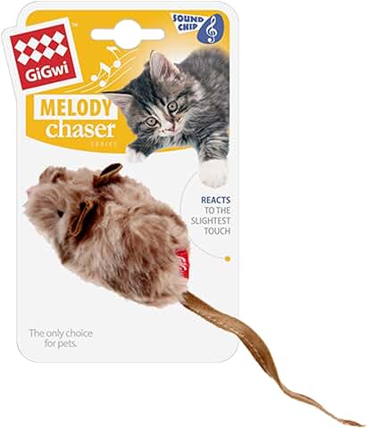 Suhaco Juguetes para Gatos Juguete Interactivo para Gatos Chirrido GiGwi Melody Chaser Ratón de Peluche Activados por Movimiento  