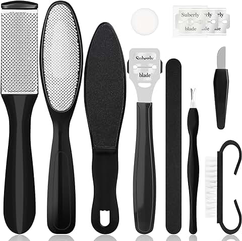 Sularpek Kit de Pedicura, 10 in 1 Lima Pies, Rasqueta para Pedicura, Kit de Pedicura para Removedor De Piel Dura y los Callos, Cuidado De Los Pies  