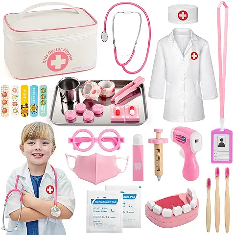 Sundaymot Maletin Medicos Juguete para Niños, 32 Piezas Dentista Enfermera Doctora Disfraz Kit con Estetoscopio Accesorios, Doctora Juegos de Imitacion Regalos para Niña Niños 3+ Años  