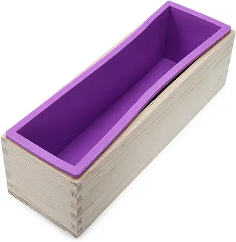 Sunreek Flexible Rectangular Jabón Molde de Silicona con caja de Madera para Casera 900 G/32oz Hacer Jabón Proceso de Frío de Remolino de Suministros, Casera DIY Jabón  