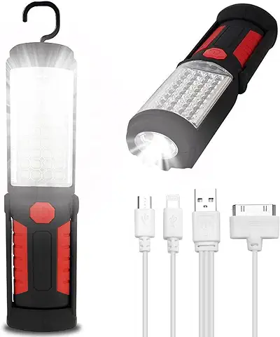 SunTop LED Lámpara de Inspección Recargable Linterna de Trabajo, Portátil Lampara de Inspeccion COB LED Luz con Magnético Soporte y Gancho Colgante para Automóviles, Taller, Emergencia, Camping  