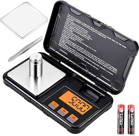 Supkitdin Báscula Digital, Balanzas de Portátiles, con Pantalla LCD, Multifuncional Báscula de Precisión con Peso de Calibración 50g, 6 Unidades, Tara y Función de Apagado Automático,Café-200g x 0.01g  