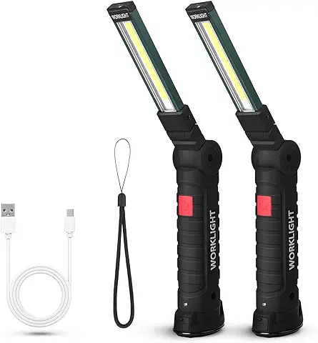 Suranew Linterna LED Recargable, Taller Lámpara de Inspección 360° Rotate Linterna de Trabajo, 5 Modos de luz Portátil Linterna con Base Magnética y Gancho para Taller Cámping Emergencia  