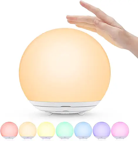 Suright Luz Nocturna Infantil, Lámpara de Noche Recargable por USB, Luz Quitamiedos para Bebé con Luz Cálida Regulable&Luz de 7 Colores, Interruptor&Táctil,Temporizador para Niños,Dormitorio, Regalo  