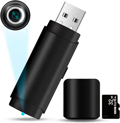 SURKOS Mini Camara Espia Oculta USB, Camara Vigilancia Interior, Camaras Espias Camufladas 1080P Real (Pack Premium 2023 sin Luz al Grabar y 512GB) Incluye MicroSD 32GB con Detección de Movimiento  