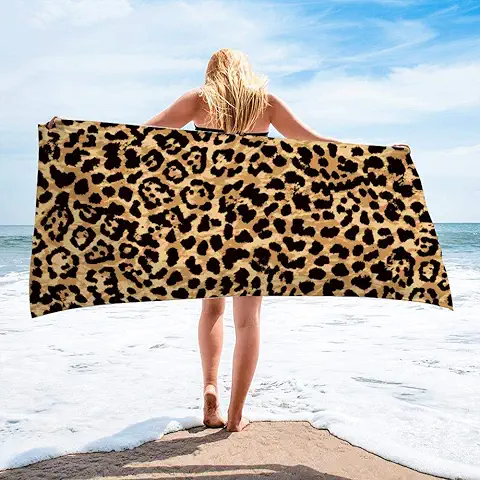 Surwin Toalla de Playa Grande, Microfibra Leopardo Impresión Secado Rápido Toalla de Piscina Toalla de Arena Antiadherente para Verano Playa, Yoga, Picnic, Hotel (Marrón,80x160cm)  