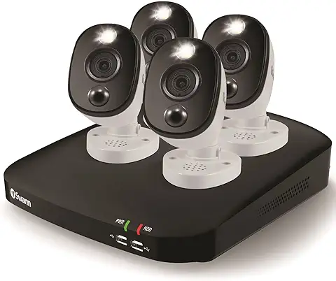 Swann Sistema de Cámara de Seguridad DVR para el Hogar con Disco duro de 1 TB, 4 Cámaras de 8 Canales, Video Full HD de 1080p, CCTV con Cable para Interiores y Exteriores, Visión Nocturna en Color,  