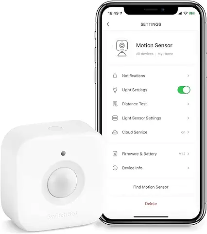 SwitchBot Sensor de Movimiento Inteligente, Sistema de Seguridad Inalámbrico para el Hogar, Alerta de Detector de Movimiento con Sensor Infrarrojo Pasivo, Añade SwitchBot Hub Compatible con Alexa  