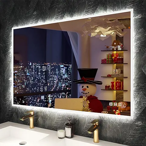 S'bagno 1000 x 700 mm Espejo Baño con Luz, Espelhos Casa Banho com Led con Cambio de Color Regulable y Almohadilla Antivaho, Espejo Baño Led con Altavoz Bluetooth Vertical/Horizontal  