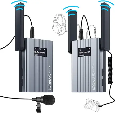 SYNCO TS Mini Sistema de UHF-Micrófono-Inalámbrico-Solapa-DSLR, 60 Canales Compatible para Cámara Reflex, Videocámara y Móvil, 150m Rango de Transmisión  