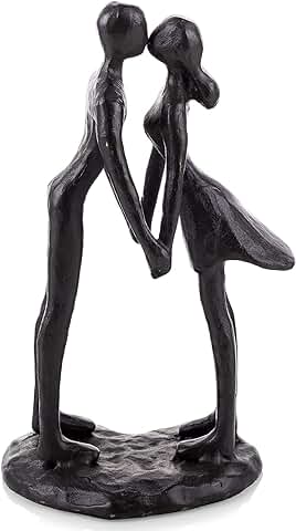 Sziqiqi Estatua de Pareja de Besos de Hierro Figura Decorativa Moderna Esculturas Románticas Adornos, Figura Abstracta de Metal Negro Regalo para Navidad Aniversario San Vanlentín Boda  