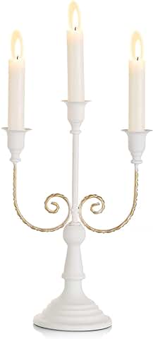 Sziqiqi Portavelas de Metal para Candelabros - Portavelas de 29,5cm Portavelas de 3 Brazospara Velas Cónicas para Centros de Mesa de Cena A La Luz de Las Velas Decoraciones Navideñas, Blanco  