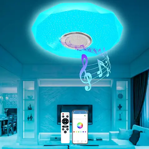 T-SUN Lámpara De Techo Led Con Altavoz Bluetooth, 36W Moderna Luz De Dormitorio Integrada En El Techo, Iluminación Rgb De Mando a Distancia y Aplicación, Pantalla De Techo Para Cocina, Pasillo.  