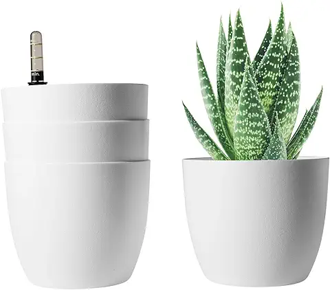 T4u Auto Riego Plantador Blanco 15CM Ronda Paquete de 4, Planta Maceta Cajas para Interiores Al Aire Libre Jardines de Windowsill Idea Regalo para Cumpleaños y Boda y Navidad  