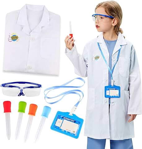 Tacobear Bata de Laboratorio Niño con Goggles Gafas Pipetas Cuentagotas Personalizado ID Card Juegos Experimentos Disfraz de Científico Juego de rol para Niños  