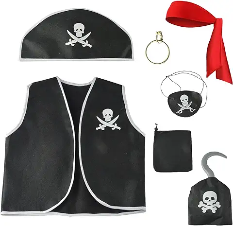 TAFACE 1 Juego De Disfraces De Pirata Para Niños, Accesorios De Disfraz De Pirata Para Niños, Juego De Disfraces De Capitán Pirata, Disfraz De Pirata Para Fiesta De Halloween  