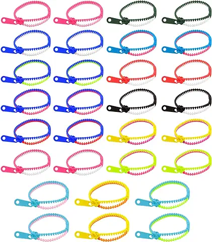 Talifoca 30 Pulseras con Cremallera de Colores Mezclados, Pulseras de Fiesta,Pulseras con Cremallera,Pulseras de Amistad para Niños con Cremallera Gadgets de Fiesta Pulseras de Cumpleaños para Niños  