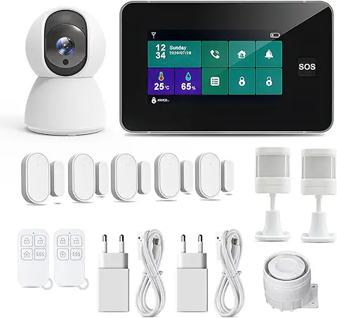 TALLPOWER Sistema de Alarma para casa WiFi,12-Pieza Kit Alarma casa con 4 MP Camara,Proporciona un Modo Altamente Eficaz para Proteger tu Hogar y Oficina,Compatible App Tuya/Smart Life.  