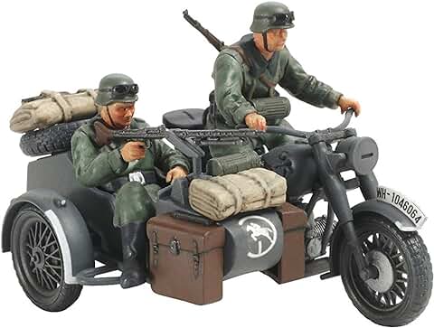 Tamiya 300032578 - Estatuilla Alemán Motociclistas (II Guerra Mundial) con Sidecar, Escala 1:48  
