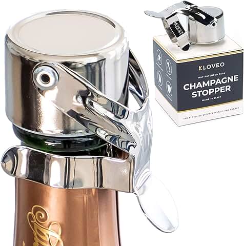 Tapón de Champán Kloveo - Tapónes de Botella de Champán WAF de Grado Profesional - Ideal para Vinos Espumosos, Cava, y Prosecco - Sistema de Sellado Patentados (sin Bomba de Presión)  