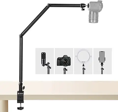 TARION Soporte de luz de Mesa Soporte para Cámara con Tornillos de 1/4" para Cámaras de luz de Anillo Soporte de Clip en Forma de L para Montaje en Escritorio para Fotografías en Directo (TKB01)  