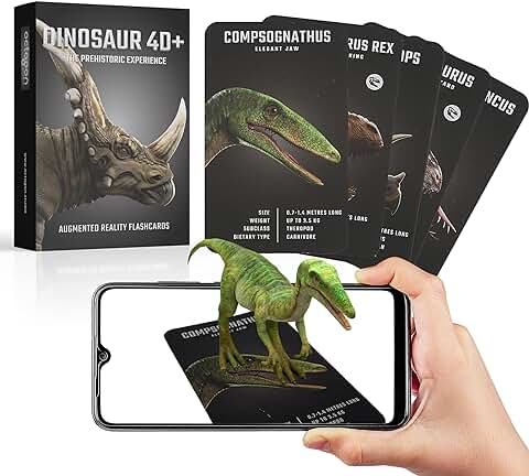 Tarjetas Dinosaurio 4D+ con Realidad Aumentada de Octagon Studio: ¡Descubre 20 Dinosaurios en 3D! App Complementaria para iOS y Android – Modos Drive y VR – En 15 Idiomas  