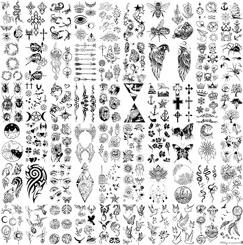 Tatuajes Temporales 60 Hojas - Tatuaje Falso Pequeño Resistente al Agua, Fores, Coronas, Estrellas, Animales, Mariposas, Colección, Tatuajes para Niños, Adultos, Hombres y Mujeres.  