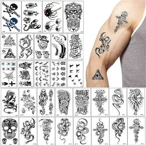 Tatuajes Temporales Adultos, 30 Hojas Largo Calcomanias Tatuajes de Flores, Tatoos Temporales Adultos y Niños Impermeables, Pegatinas Tatuajes Temporales Hombre y Mujer para Halloween Navidad  