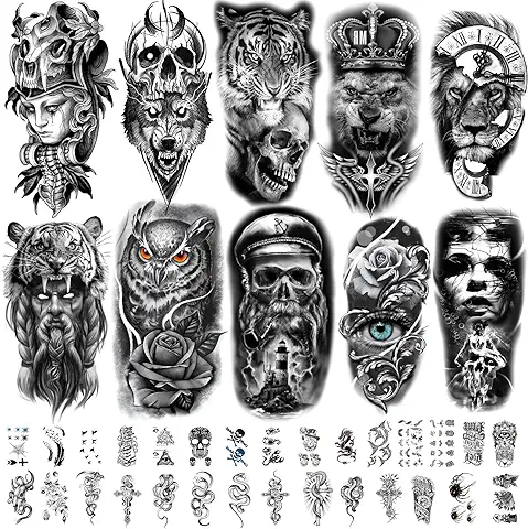 Tatuajes Temporales,moinkerin 40 Piezas Pegatina de Tatuaje Temporal Tatuajes Halloween para Niños Adultos Hombres y Mujeres  