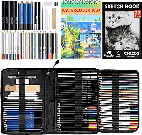 TAVADA Lápices de Colores Profesionales,Conjunto de Dibujo Artístico,Juego de 76 PCS de Dibujo y Bocetos,Kit de Dibujo con Libro de Bocetos para Niños, Adultos, Artistas y Principiantes  