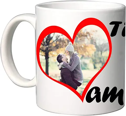 Taza de Cerámica Personalizable con Doble foto en el Interior de los Corazones con Texto «Ti Amo»  