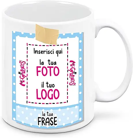 Taza de Cerámica Personalizable con foto y Texto Estilo Polaroid Special Fantasia (lunares Celestes)  