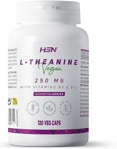 Teanina de HSN | 120 Cápsulas Vegetales de 250mg de L-Teanina | Aminoácido Procedente de Hojas del Té Verde | Nootrópico Natural | Suplemento para la Relajación | No-GMO, Vegano, Sin Gluten  