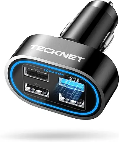 TECKNET Cargador Coche USB 54W, 4 Puertos Cargador USB Coche 10.2A Cargador de Coche, 12V/24V Cargador de Coche Rapida QC3.0 Compatible con IPhone, Pad, Samsung, Google Pixel, Tableta, Huawei, Xiaomi  