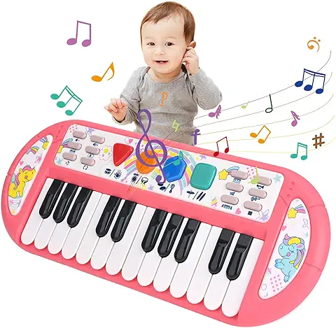 Teclado de Piano para Niños, Bestcool Juguete Musical de Piano Multifunción con luz para Grabar y Reproducir Instrumentos Musicales para Niños Juguete Educativo de Aprendizaje para Navidad 3+ (Rosa)  