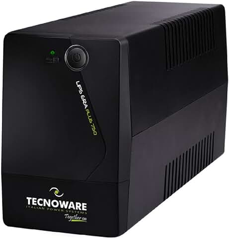 Tecnoware SAI ERA PLUS 750 - Sistemas de Alimentación Ininterrumpida - 2 Salidas Schuko - Autonomía: 10 Min/PC o 40 Min/Módem Router - Potencia 750 VA, Negro  