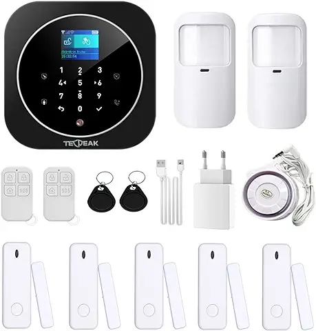 TecPeak - Sistema de Alarma Doméstica sin Cables, Kit de Alarma WiFi/gsm con Seguridad Sirena Que Proporciona un Modo Altamente Eficaz para Proteger tu Hogar y Oficina (A1 Negro).  