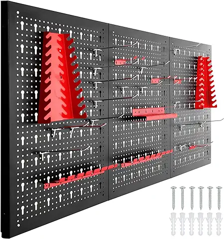 Tectake 403559 Tablero Perforado para Herramientas, Panel Metálico con Agujeros para Pared, Organizador Multiusos con Soportes, Estantería de Almacenamiento Portaherramientas, Oficina, Grande  