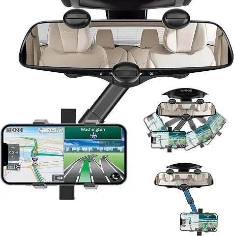 Teklemon Soporte Móvil Coche para Espejo Retrovisor, 360° Girado Soporte para Teléfono de Coche Soporte Móvil Coche para Retráctiles, Universal Soporte Teléfono Coche para Smartphone de 3-7 Pulgadas  