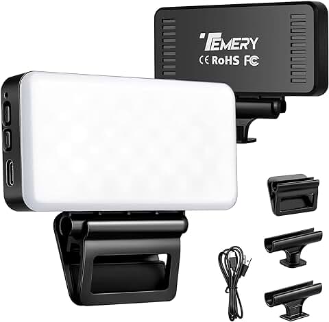 Temery Kit de Iluminacion USB Fotografia, 3000mAh Luz de Video Led, 2600k-6000k Brillo Ajustable con 3 Clips, Luz Portátil, para Videoconferencia, Selfie, Vlog  