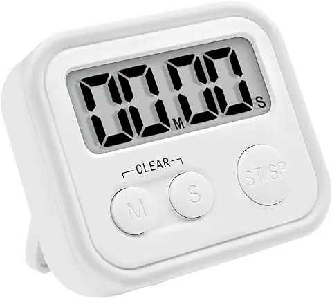 Temporizador con Alarma Digital con Cronómetro Grande, Pitasha Alarma Cocina Magnética con Poderosa Alarma y Cuenta Regresiva para Cocinar, Estudio, Ejercicio, Blanco  