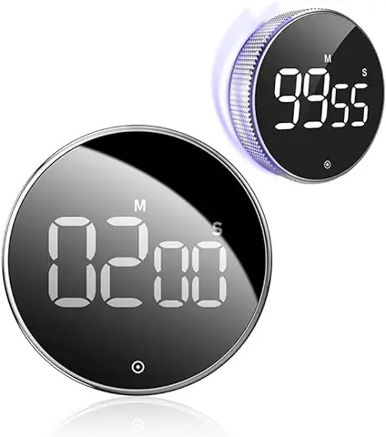 Temporizador Digital LED con Base Magnética y Pantalla de Brillo Constante. Cronómetro con Selector Giratorio y Varios Modos de Sonido para Cocinar, Estudiar, Reuniones, Gimnasio, Planificar Tiempo  